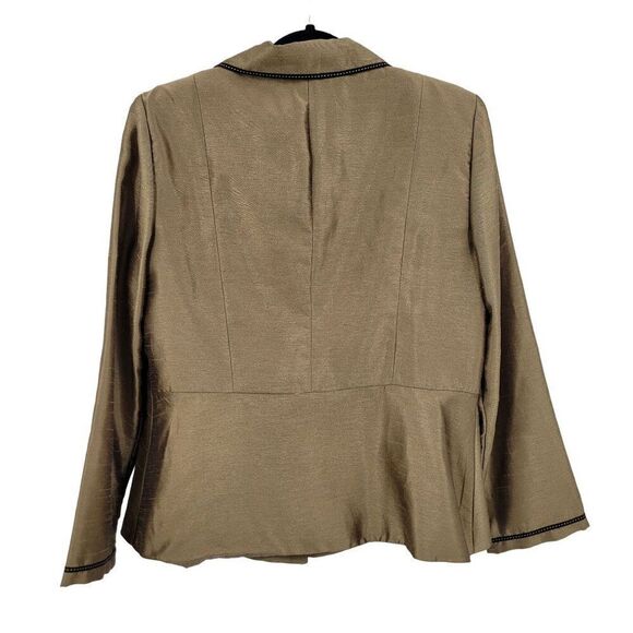 Vintage 80s Single Breasted Blazer 8 Metallic Gold Button Contrast Trim Formal - Picture 2 of 11